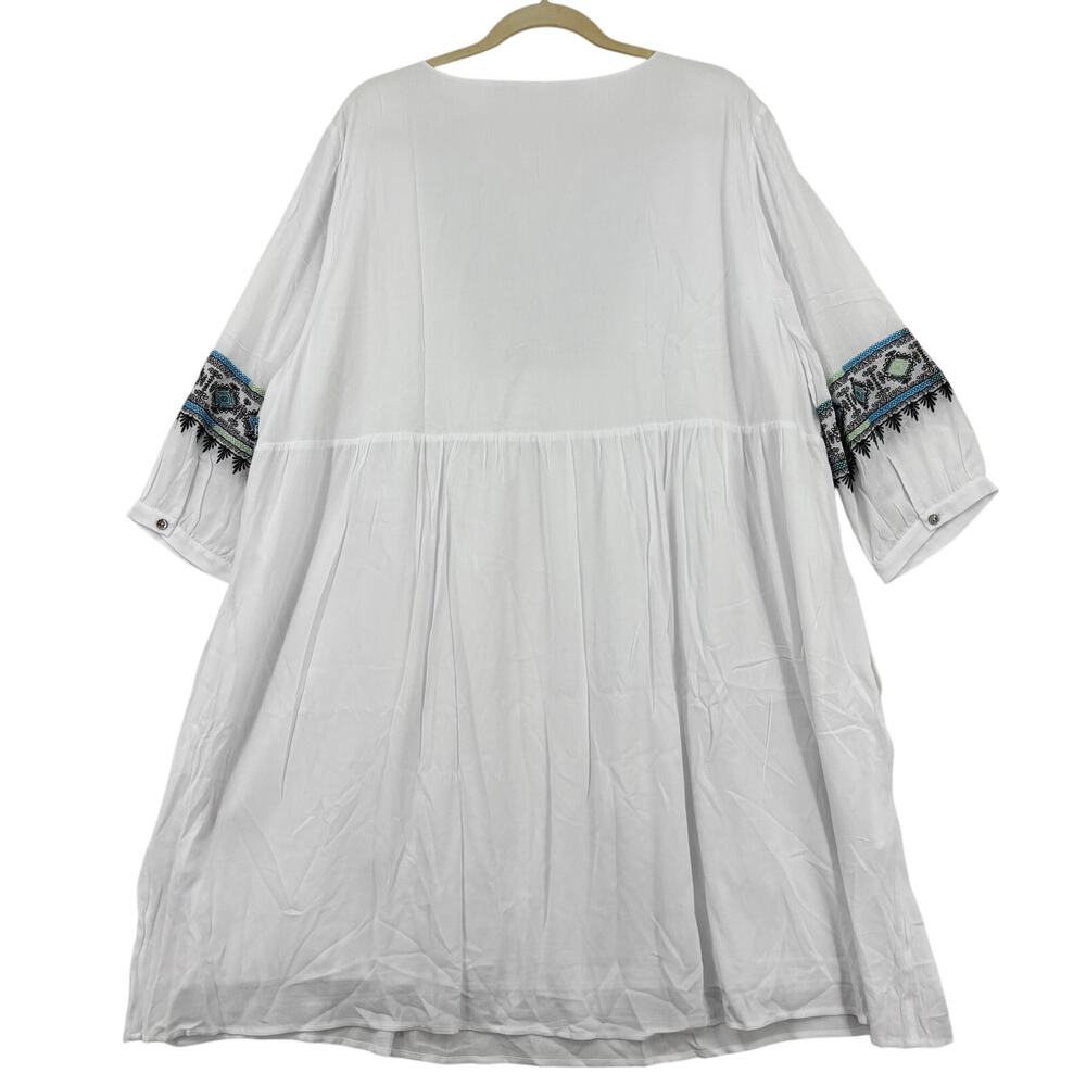 Soft Surroundings Boho Dress Size 2X White Embroidered Details 3/4 Sleeve Lined - Picture 9 of 13